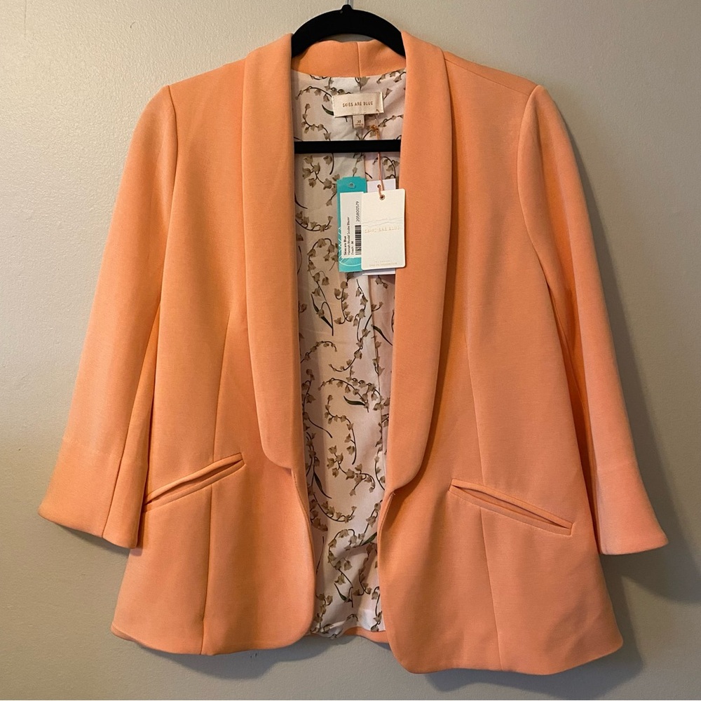 Skies Are Blue Peach Open Front Blazer